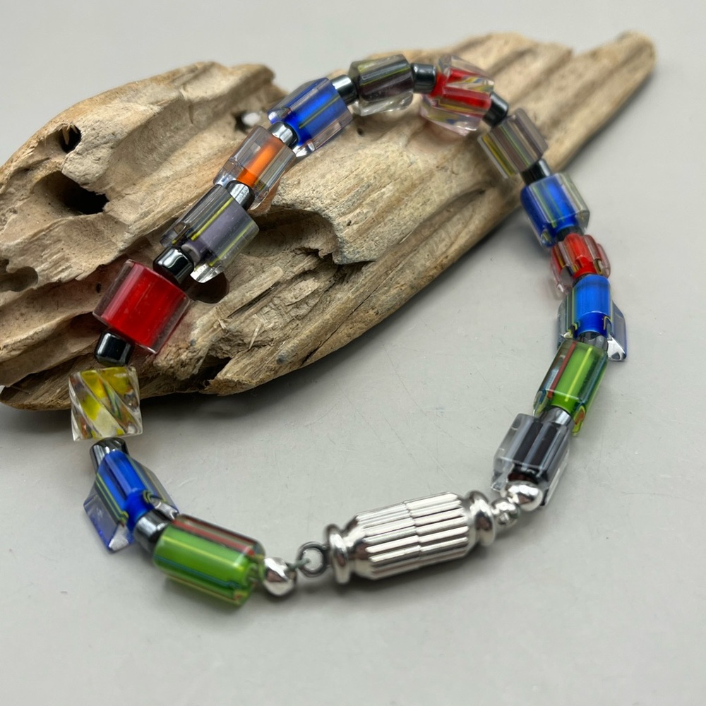 Handmade Furnace Glass Colorful Beaded Bracelet -Magnetic Clasp